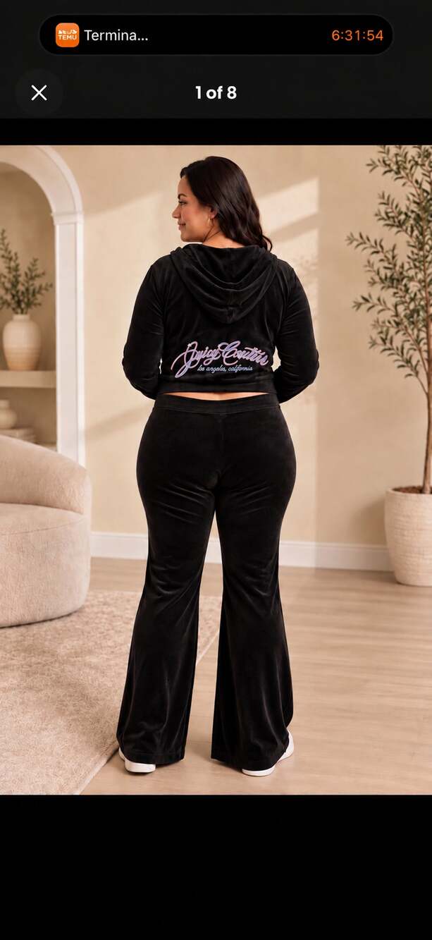 XL Juicy Couture Breezy Combo Velour Tracksuit Size XL Black